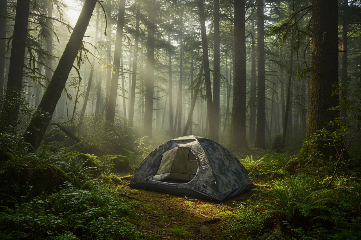 Camouflage Camping Tent Hero Banner